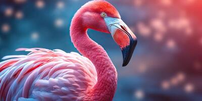 . . Pink color cute flamingo bird. Vacation rest party vibe.Graphic Art photo