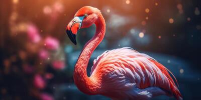 . . Pink color cute flamingo bird. Vacation rest party vibe.Graphic Art photo