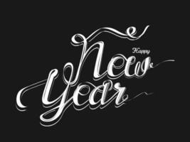 caligrafía de contento nuevo año en negro antecedentes lata ser usado como saludo tarjeta diseño. vector