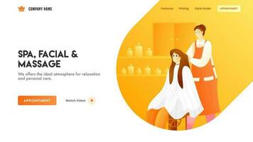 Landing page or web banner design with women character on salon view for Spa, Facial and Massage. vector