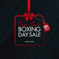 Big Sale poster design with discount offer on black overlapping paper background for Boxing Day. vector