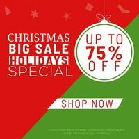 Red and green poster or template design with discount offer for Christmas Big Sale Holiday Special. vector