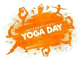 Abstract orange color background with silhouette of women in different yoga pose for International Yoga Day header or banner design. vector