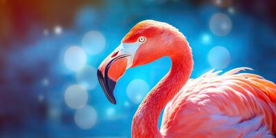 . . Pink color cute flamingo bird. Vacation rest party vibe.Graphic Art photo
