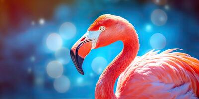 . . Pink color cute flamingo bird. Vacation rest party vibe.Graphic Art photo