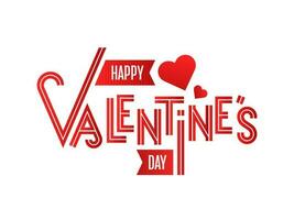 Stylish Red Font of Happy Valentine's Day with Hearts on White Background. vector