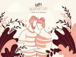 Faceless Loving Young Couple on Nature View White Background for Happy Valentine's Day, Love is in the air. vector