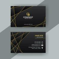 Front And Back View Of Business Card Design With Golden Lines In Black Color. vector