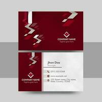 Red And White Business Card Design With Double-Sides Presentation. vector