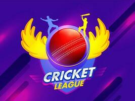 Cricket League poster or banner design with illustration of Cricket ball covered with flying wings on shiny futuristic technology background. vector