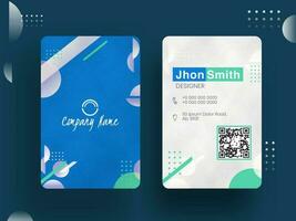 Blue and white business card or visiting card design with abstract elements in front and back view. vector