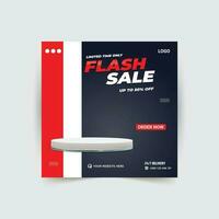 Flash sale social media post template with 3d podium. vector