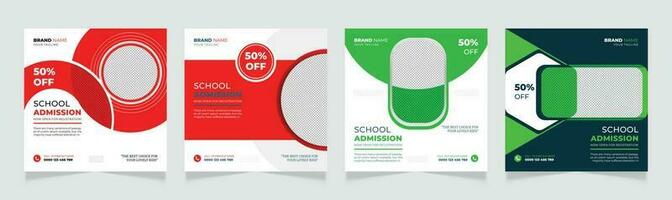 A flyer for a school admission company social post template set vector