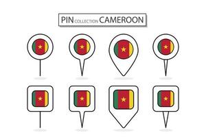 Set of flat pin Cameroon flag  icon in diverse shapes flat pin icon Illustration Design. vector