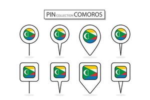 Set of flat pin Comoros flag  icon in diverse shapes flat pin icon Illustration Design. vector