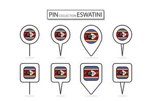 Set of flat pin eswatini flag  icon in diverse shapes flat pin icon Illustration Design. vector