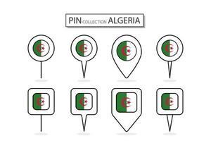 conjunto de plano alfiler Argelia bandera icono en diverso formas plano alfiler icono ilustración diseño. vector