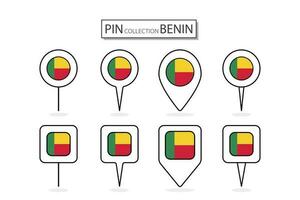 Set of flat pin Benin flag  icon in diverse shapes flat pin icon Illustration Design. vector