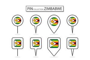 Set of flat pin Zimbabwe flag  icon in diverse shapes flat pin icon Illustration Design. vector