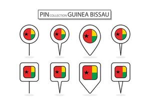 conjunto de plano alfiler Guinea Bissau bandera icono en diverso formas plano alfiler icono ilustración diseño. vector