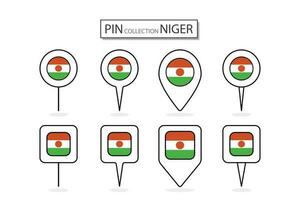 Set of flat pin Niger flag  icon in diverse shapes flat pin icon Illustration Design. vector