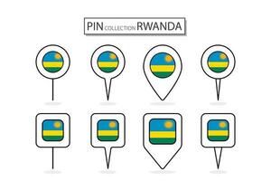 Set of flat pin Rwanda flag  icon in diverse shapes flat pin icon Illustration Design. vector