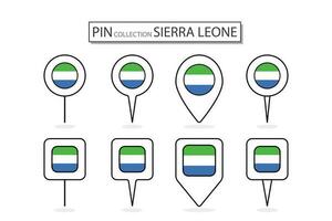 Set of flat pin Sierra Leone flag  icon in diverse shapes flat pin icon Illustration Design. vector