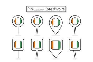 Set of flat pin Cote d Ivoire flag  icon in diverse shapes flat pin icon Illustration Design. vector