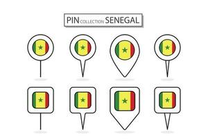 conjunto de plano alfiler Senegal bandera icono en diverso formas plano alfiler icono ilustración diseño. vector