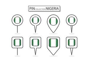 conjunto de plano alfiler Nigeria bandera icono en diverso formas plano alfiler icono ilustración diseño. vector