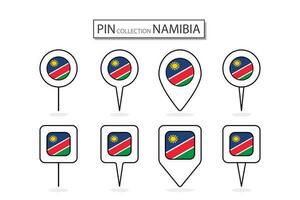 conjunto de plano alfiler Namibia bandera icono en diverso formas plano alfiler icono ilustración diseño. vector