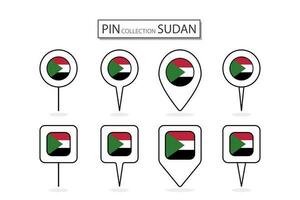 Set of flat pin Sudan flag  icon in diverse shapes flat pin icon Illustration Design. vector