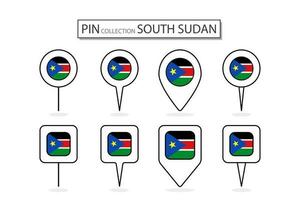 Set of flat pin South Sudan flag  icon in diverse shapes flat pin icon Illustration Design. vector