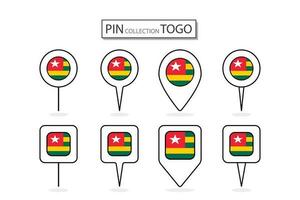 Set of flat pin Togo flag  icon in diverse shapes flat pin icon Illustration Design. vector