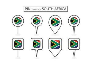 Set of flat pin South Africa flag  icon in diverse shapes flat pin icon Illustration Design. vector