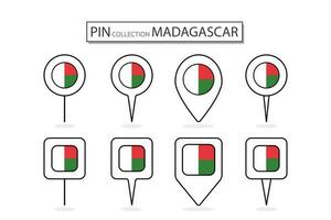 Set of flat pin Madagascar flag  icon in diverse shapes flat pin icon Illustration Design. vector