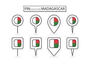 conjunto de plano alfiler Madagascar bandera icono en diverso formas plano alfiler icono ilustración diseño. vector