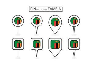 Set of flat pin Zambia flag  icon in diverse shapes flat pin icon Illustration Design. vector