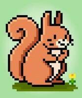 8 bit pixel of squirrel. Animal pixel for game assets and Cross Stitch patterns in vector illustrations.