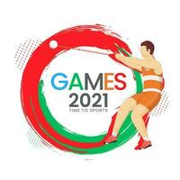 2021 Games Time To Sports Concept With Faceless Athlete Man Performing A Hammer Throw. vector