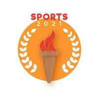 Flaming Torch With Laurel For 2021 Sports Concept. vector