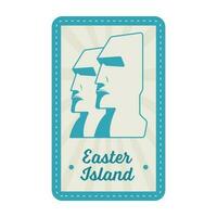 Teal And Grey Moai Against Rays Background For Easter Island Card Or Sticker Design. vector