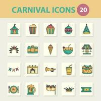 Flat Style Carnival Festival 20 Icon Set On Square Background. vector