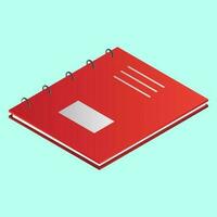 Isometric red notebook on green background. vector