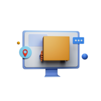 3D Render of Online Delivery Through Desktop With Parcel, Location Pin. png