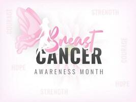 Stylish text of Breast Cancer with fairy character on pink flower background for Awareness Month concept. Can be used as banner or poster design. vector