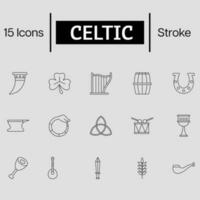 15 Celtic Icon Set In Stroke Style. vector