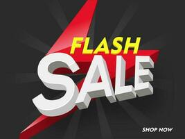 3D text of Flash Sale with lighting bolt on grey rays background can be used as banner or poster design. vector