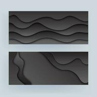 Black paper cut abstract wavy background in two option. vector