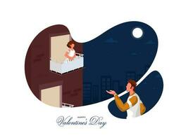 Faceless Young Man Proposing To His Girlfriend On Abstract Nighttime. vector